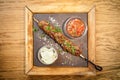 Lula kebab with tomato salsa Royalty Free Stock Photo