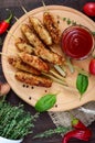 Lula kebab is a traditional Caucasian dish. Chopped meat with skewers.