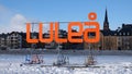 Lulea billboard from the iceroad on a winter day in Sweden Royalty Free Stock Photo