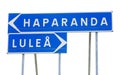 Lulea and Haparanda signpost Royalty Free Stock Photo