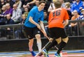 Lulea, Sweden - June 4, 2015. Friendship game in floorball between Lulea Hockey and IBK Lulea. Dean Kukan (Lulea Hockey) Royalty Free Stock Photo