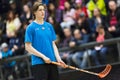 Lulea, Sweden - June 4, 2015. Friendship game in floorball between Lulea Hockey and IBK Lulea. Dean Kukan (Lulea Hockey) Royalty Free Stock Photo