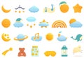 Lullaby icons set cartoon vector. Moon crescent
