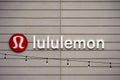 Lululemon store corporate logo with string lights