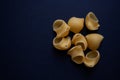 Lumaconi or snail shell pasta on black background