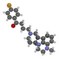 Lumateperone antipsychotic drug molecule. 3D rendering. Atoms are represented as spheres with conventional color coding: hydrogen