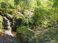 Waterfall in woodland at crimsworth dean near pecket well in calderdale west yorkshire Royalty Free Stock Photo