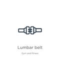Lumbar belt icon. Thin linear lumbar belt outline icon isolated on white background from gym and fitness collection. Line vector Royalty Free Stock Photo