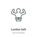 Lumbar belt outline vector icon. Thin line black lumbar belt icon, flat vector simple element illustration from editable gym and Royalty Free Stock Photo