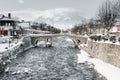 Lumbardhi river at the old city of Prizren, Kosovo in winter season at morning Royalty Free Stock Photo