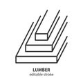 Lumber line icon. Wooden timber vector symbol. Editable stroke