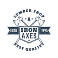 Lumber shop vintage logo, emblem, badge with axes