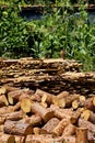 Lumber stored in farm yard