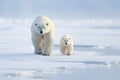 Lumbering Polar bears snow arctic walking. Generate Ai Royalty Free Stock Photo