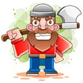 Lumberjack with axe and downed log, forest background. Vector Royalty Free Stock Photo