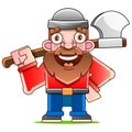 Lumberjack with axe and downed log, forest background. Vector Royalty Free Stock Photo