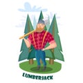 Lumberjack with axe in the forest