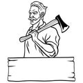 Lumberjack with Axe Illustration Vector Character Design Drawing