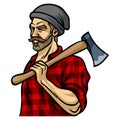 Lumberjack with Axe Illustration Vector Character Design Logo Template