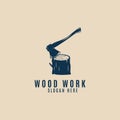 lumberjack axes vintage logo wood work icon design template vector illustration design