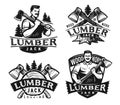 Lumberjack badge set. Woodwork, felling trees emblem. Wood industry monochrome labels set. Vector illustration isolated