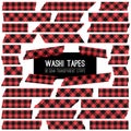 Lumberjack Buffalo Plaid Red and Black Washi Tape Vector Strips. Royalty Free Stock Photo