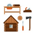 Lumberjack cartoon tools icons vector illustration