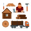 Lumberjack cartoon tools icons vector illustration