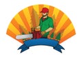 Lumberjack with chainsaw label. Vector illustration decorative design