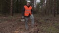 Lumberjack with chainsaw meets workmates