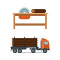 Lumberjack chainsaw and truck icons vector illustration