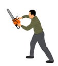 Lumberjack with chainsaw vector illustration isolated on white background. woodpecker on duty. Logger worker.