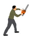 Lumberjack with chainsaw vector illustration isolated on white background. woodpecker on duty. Logger worker.