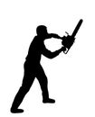 Lumberjack with chainsaw vector silhouette illustration isolated on white. Woodpecker on duty.