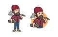 Lumberjack character with axe and downed log for logo design Royalty Free Stock Photo