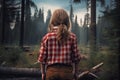 Lumberjack child girl forest. Generate Ai