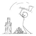 Lumberjack Chopping Wood with Ax, Vector Cartoon Stick Figure Illustration