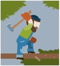 Lumberjack chops off branches from a tree