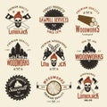 Lumberjack Colored Retro Style Emblems