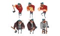 Lumberjack in Different Poses Set, Strong Woodcutter Cartoon Character Style Vector Illustration on White Background