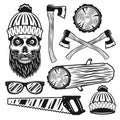 Lumberjack equipment and attributes vector objects Royalty Free Stock Photo