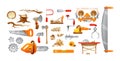 Lumberjack equipment, cutting tools set cartoon vector illustration Royalty Free Stock Photo