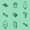 Lumberjack flat outline isometric set