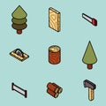 Lumberjack flat outline isometric set