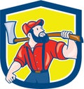 LumberJack Holding Axe Shield Cartoon