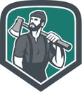 Lumberjack Holding Axe Shield Retro