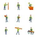 Lumberjack icon set, cartoon style