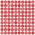 100 lumberjack icons hexagon red