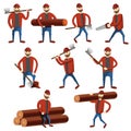 Lumberjack icons set, cartoon style