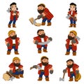 Lumberjack icons set, cartoon style